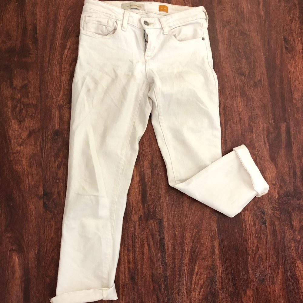 White mid calf jeans